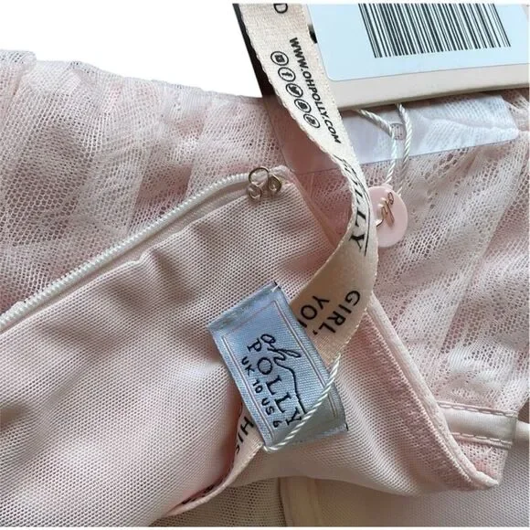 Oh Polly Women's Lace Pink Ruched Mesh Bodycon Dress Size 6 - Picture 9 of 9